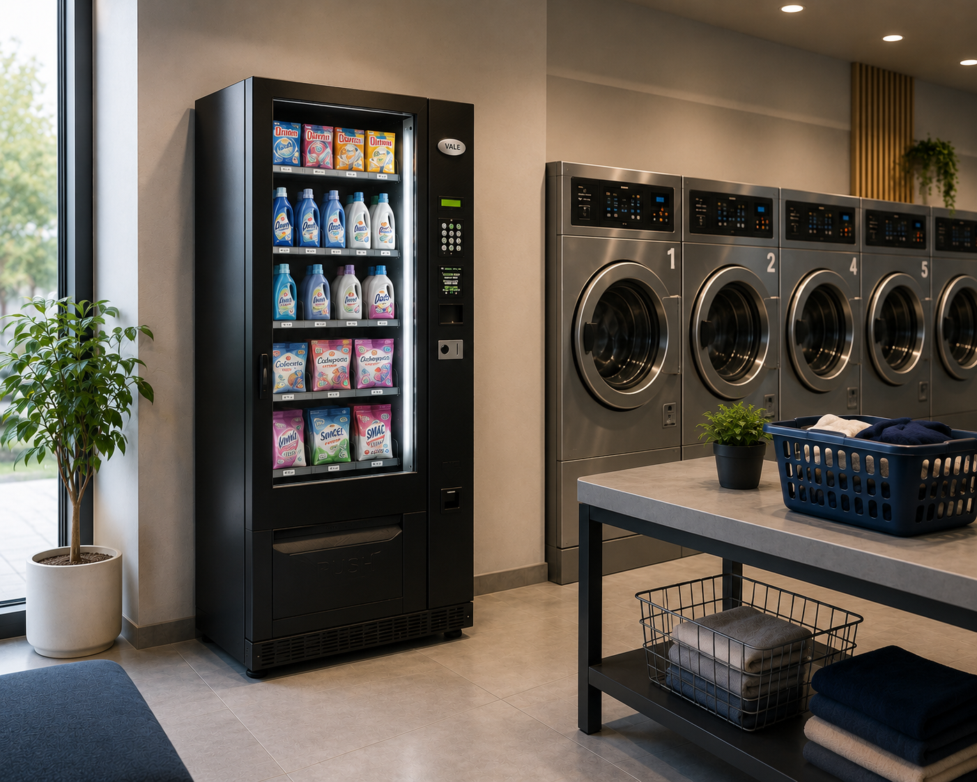Vending machine supply for multi-site chains: laundries, hotels and gyms